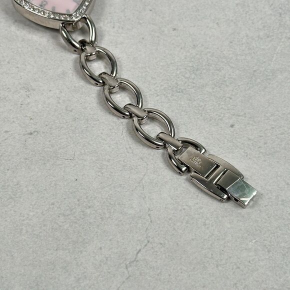 JLO Watch Womens 33mm Heart Pink MOP Dial Pave Bezel Silver Tone New Battery - Picture 3 of 8